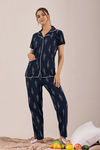 Sweet Moon Knit Cotton Pyjama Set - Navy Blue  — thumbnail 4